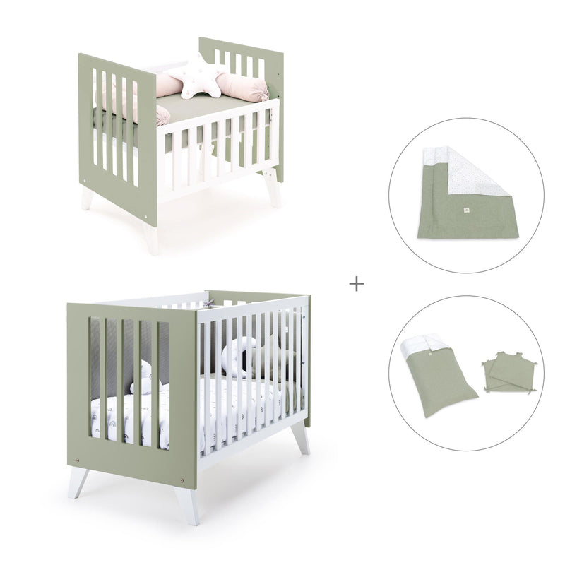 Culla e lettino insieme (7in1) bianco/verde-oliva · Nexo Tre Erba