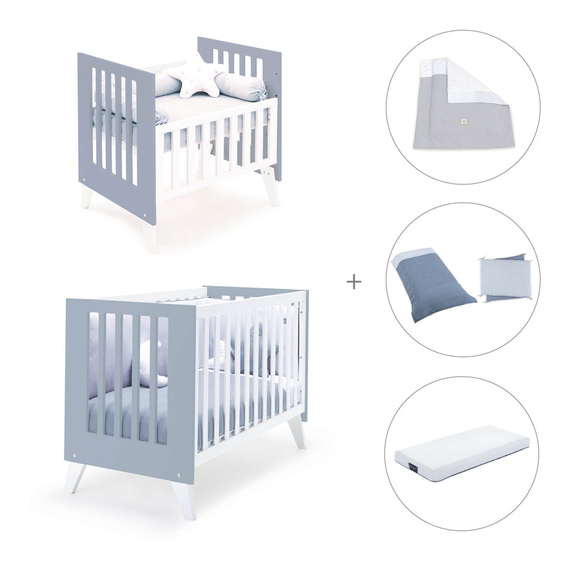 Culla e lettino insieme (7in1) bianco/blu · Nexo Tre Blu denim