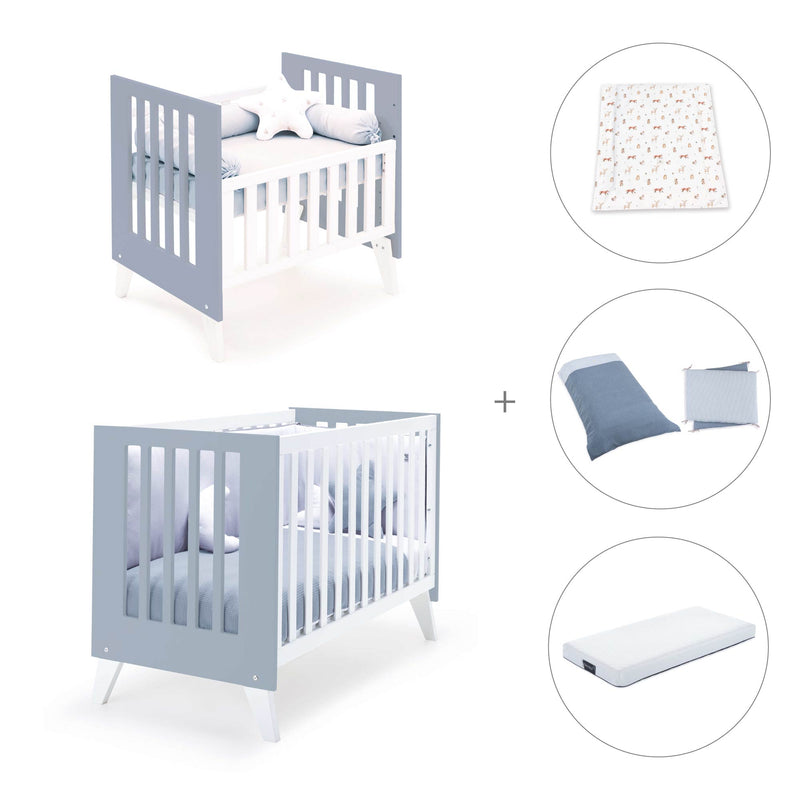Culla e lettino insieme (7in1) bianco/blu · Nexo Tre Blu denim
