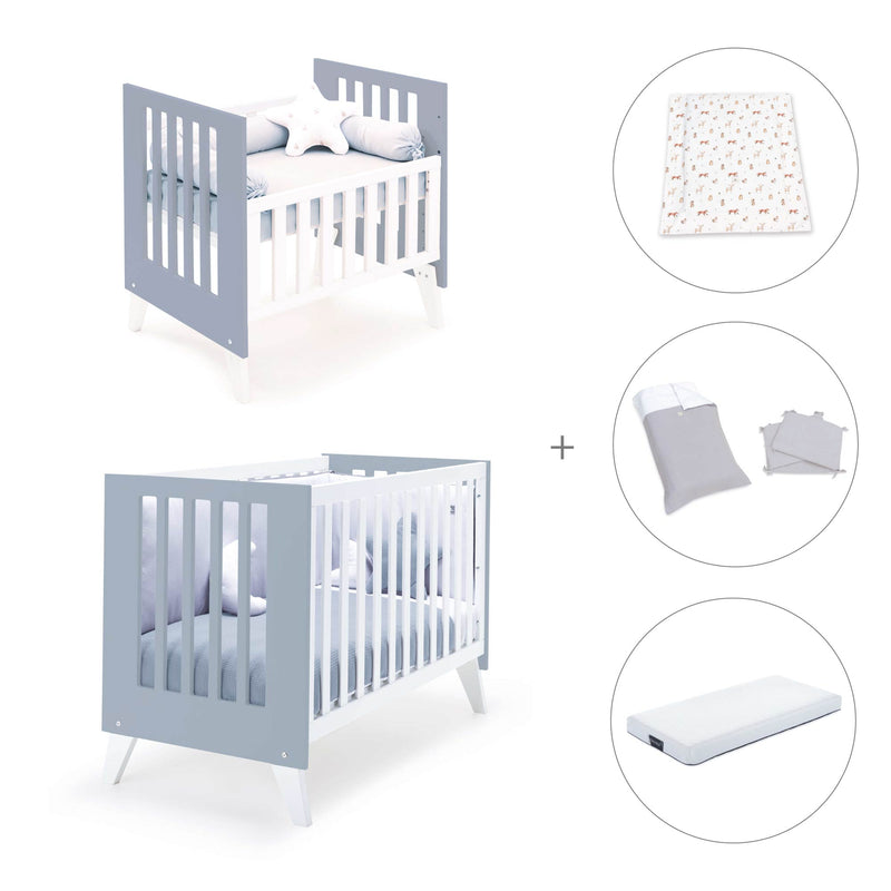 Culla e lettino insieme (7in1) bianco/blu · Nexo Tre Blu denim
