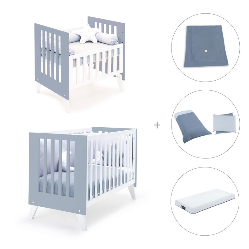 Culla e lettino insieme (7in1) bianco/blu · Nexo Tre Blu denim