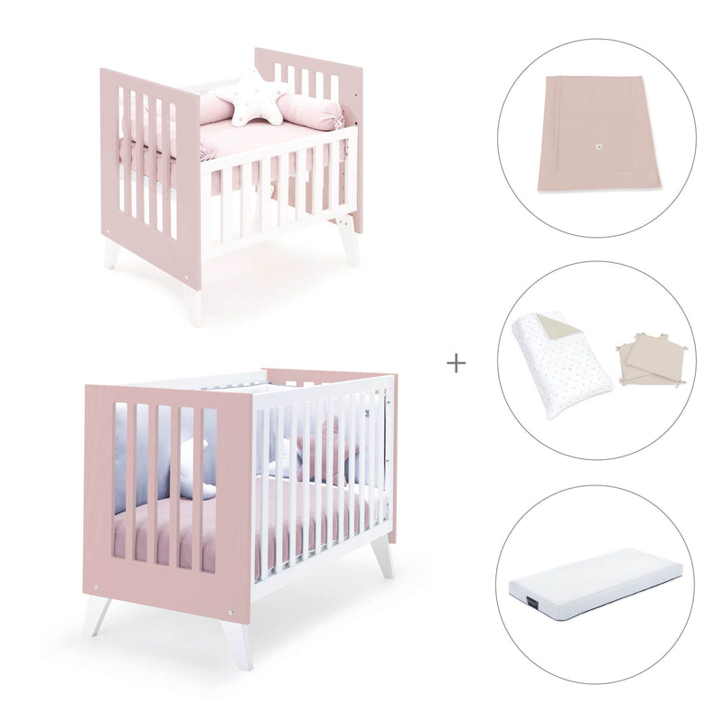 Culla e lettino insieme (7in1) bianco/rosa chiaro · Nexo Tre Flamingo
