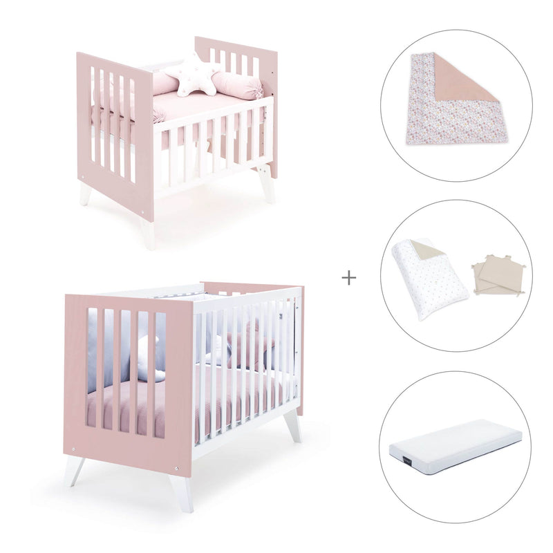 Culla e lettino insieme (7in1) bianco/rosa chiaro · Nexo Tre Flamingo