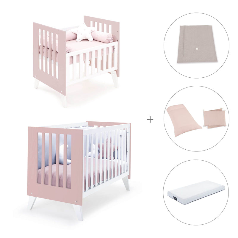 Culla e lettino insieme (7in1) bianco/rosa chiaro · Nexo Tre Flamingo