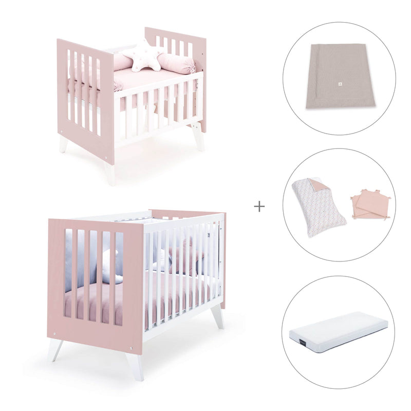 Culla e lettino insieme (7in1) bianco/rosa chiaro · Nexo Tre Flamingo