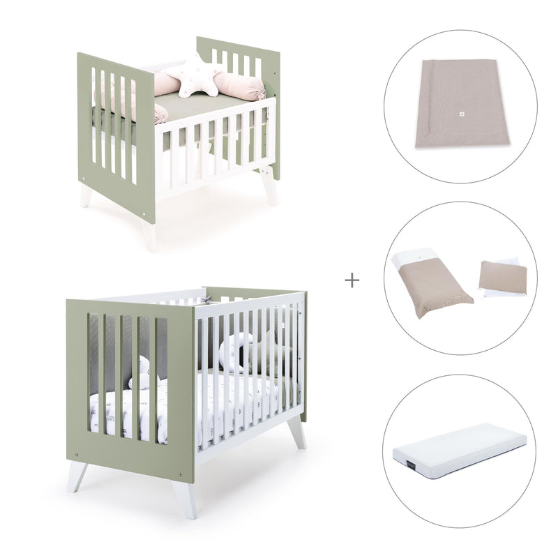 Culla e lettino insieme (7in1) bianco/verde-oliva · Nexo Tre Erba