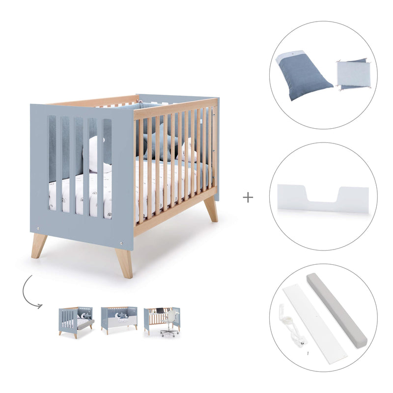 Lettino co-sleeping 60x120 cm (4in1) legno/celeste · Nexor Blue Denim