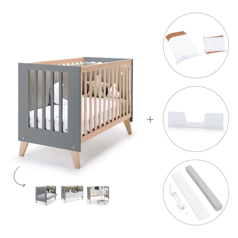 Lettino co-sleeping 60x120 cm (4in1) legno/antracite · Nexor C187R-M5895