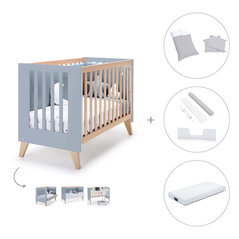 Lettino co-sleeping 60x120 cm (4in1) legno/celeste · Nexor Blue Denim