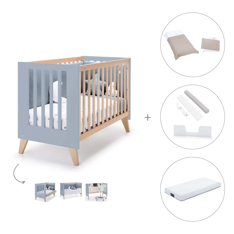 Lettino co-sleeping 60x120 cm (4in1) legno/celeste · Nexor Blue Denim