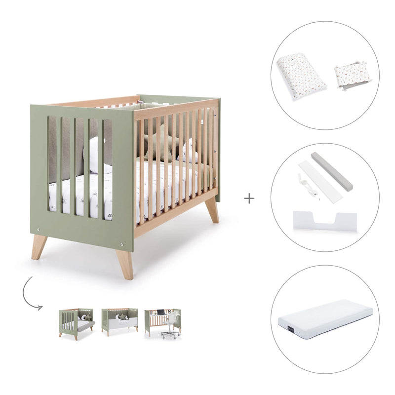 Lettino co-sleeping 60x120 cm (4in1) legno/verde oliva · Nexor C187R-M5695