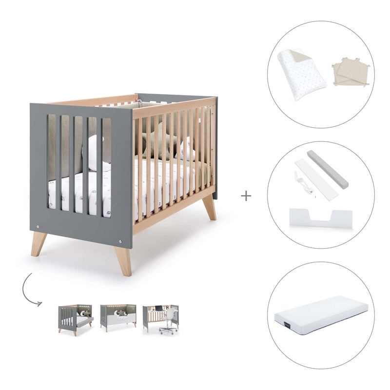 Lettino co-sleeping 60x120 cm (4in1) legno/antracite · Nexor C187R-M5895