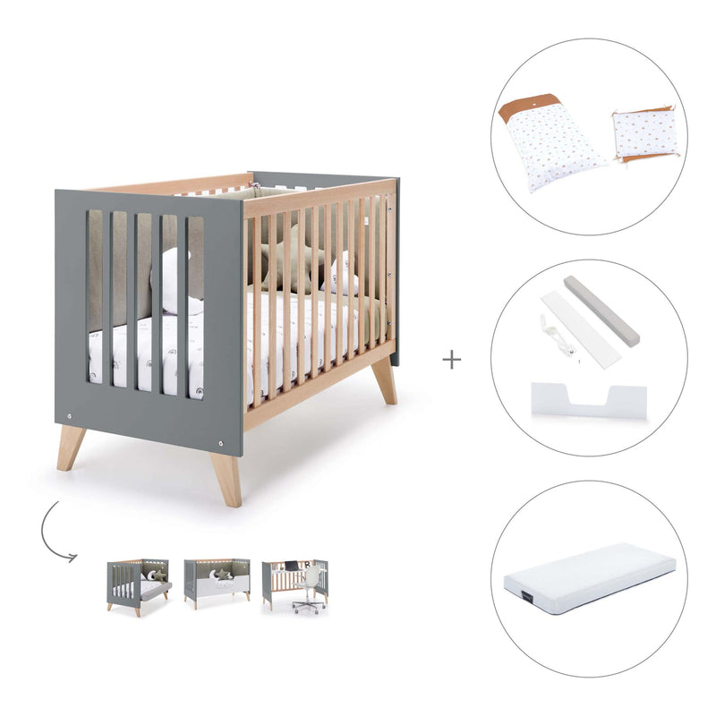 Lettino co-sleeping 60x120 cm (4in1) legno/antracite · Nexor C187R-M5895