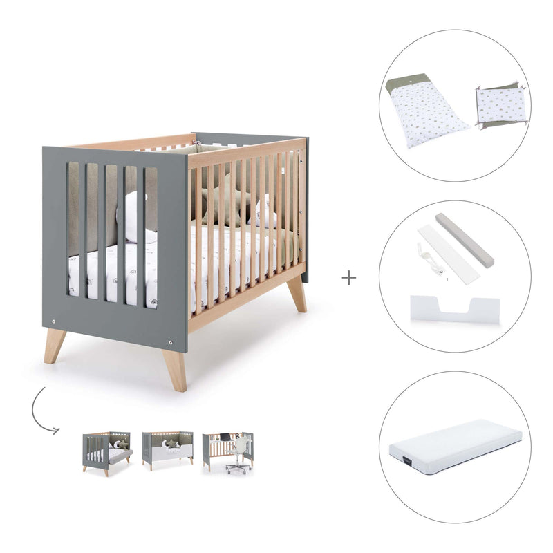 Lettino co-sleeping 60x120 cm (4in1) legno/antracite · Nexor C187R-M5895