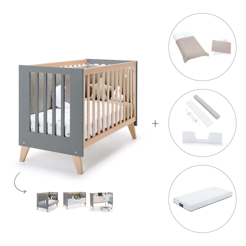 Lettino co-sleeping 60x120 cm (4in1) legno/antracite · Nexor C187R-M5895