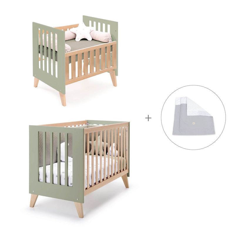 Culla trasformabile in lettino (7in1) legno/verde-oliva · Nexor Tre Erba