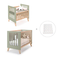 Culla trasformabile in lettino (7in1) legno/verde-oliva · Nexor Tre Erba