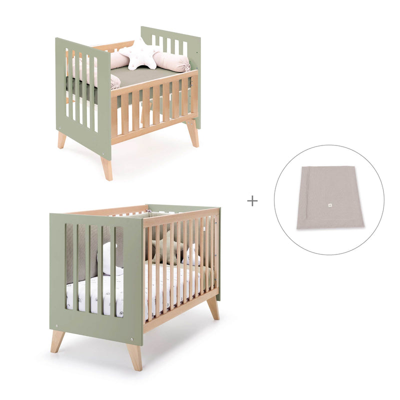 Culla trasformabile in lettino (7in1) legno/verde-oliva · Nexor Tre Erba