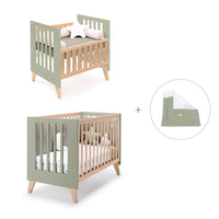 Culla trasformabile in lettino (7in1) legno/verde-oliva · Nexor Tre Erba