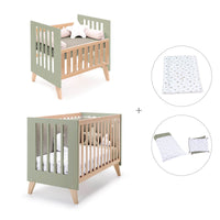 Culla trasformabile in lettino (7in1) legno/verde-oliva · Nexor Tre Erba
