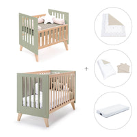 Culla trasformabile in lettino (7in1) legno/verde-oliva · Nexor Tre Erba