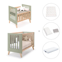 Culla trasformabile in lettino (7in1) legno/verde-oliva · Nexor Tre Erba