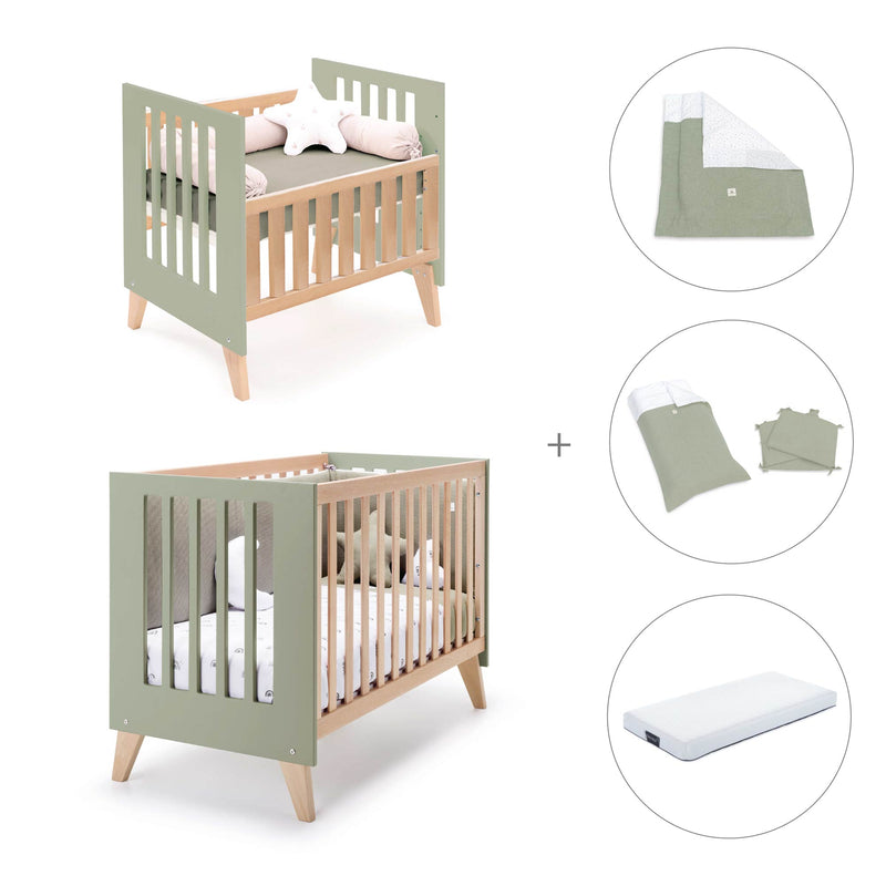 Culla trasformabile in lettino (7in1) legno/verde-oliva · Nexor Tre Erba