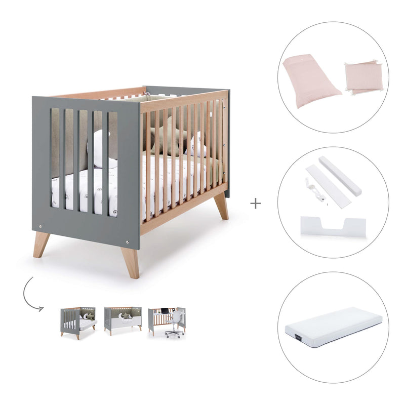 Lettino co-sleeping 60x120 cm (4in1) legno/antracite · Nexor C187R-M5895