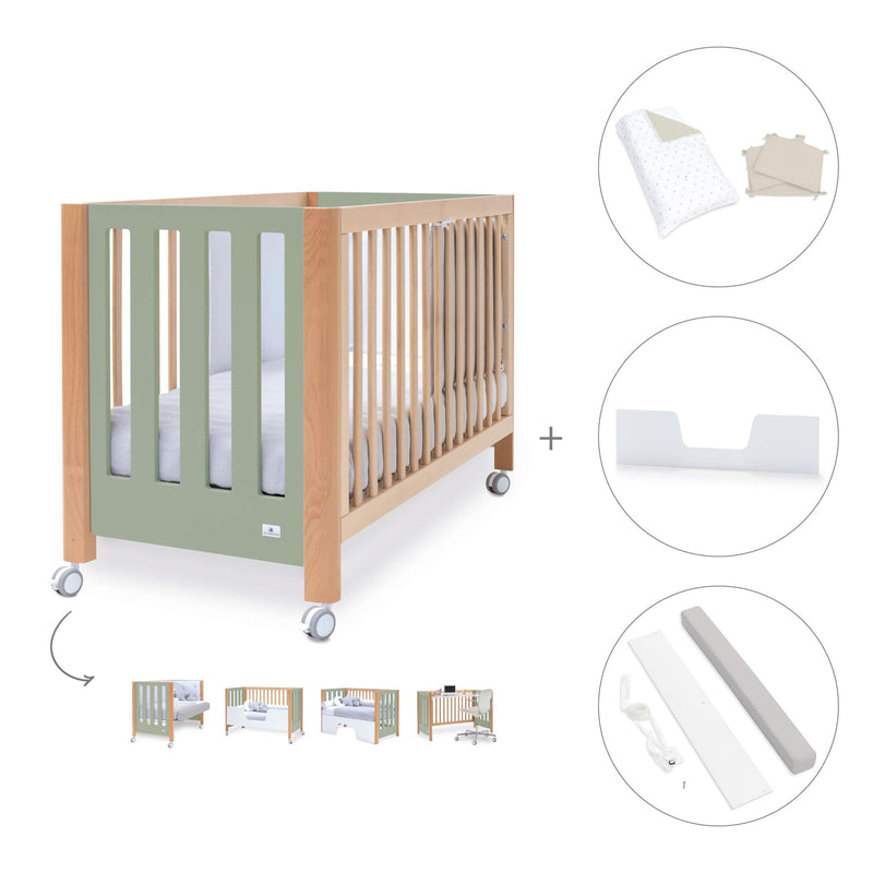 Lettino co-sleeping 60x120 cm (5in1) legno/verde oliva · Occa C166-M9556
