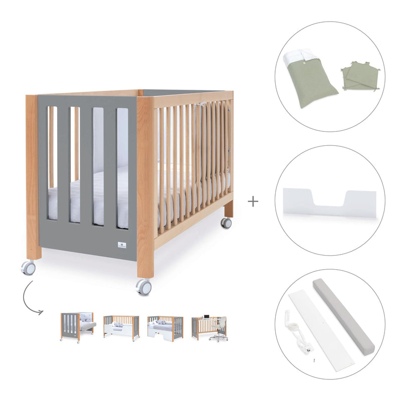 Lettino co-sleeping 60x120 cm (5in1) legno/grigio · Occa C166-M9558