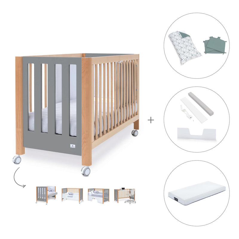 Lettino co-sleeping 60x120 cm (5in1) legno/grigio · Occa C166-M9558