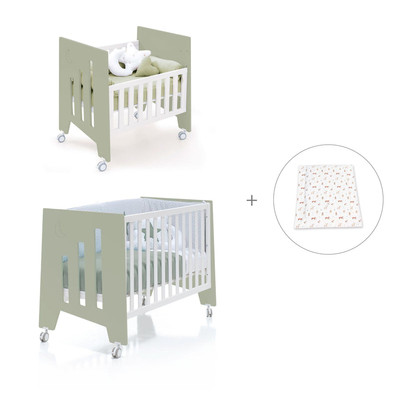 Culla 60x80 cm e lettino 60x120 cm (7in1) verde-oliva · Omni Tre Erba