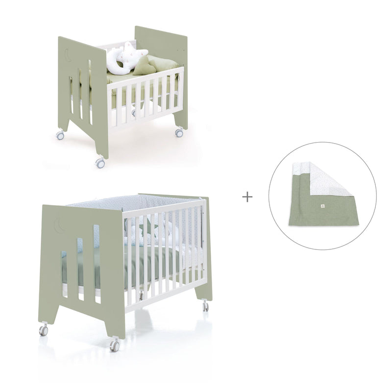 Culla 60x80 cm e lettino 60x120 cm (7in1) verde-oliva · Omni Tre Erba