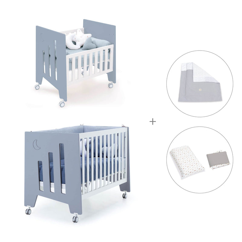 Culla 60x80 cm e lettino 60x120 cm (7in1) blu · Omni Tre Blu denim