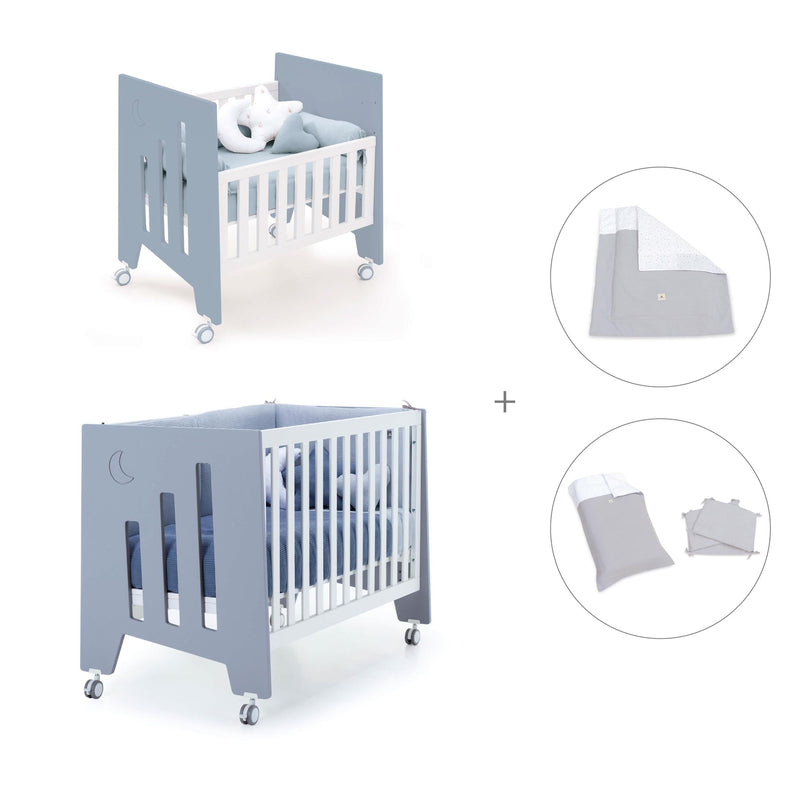 Culla 60x80 cm e lettino 60x120 cm (7in1) blu · Omni Tre Blu denim