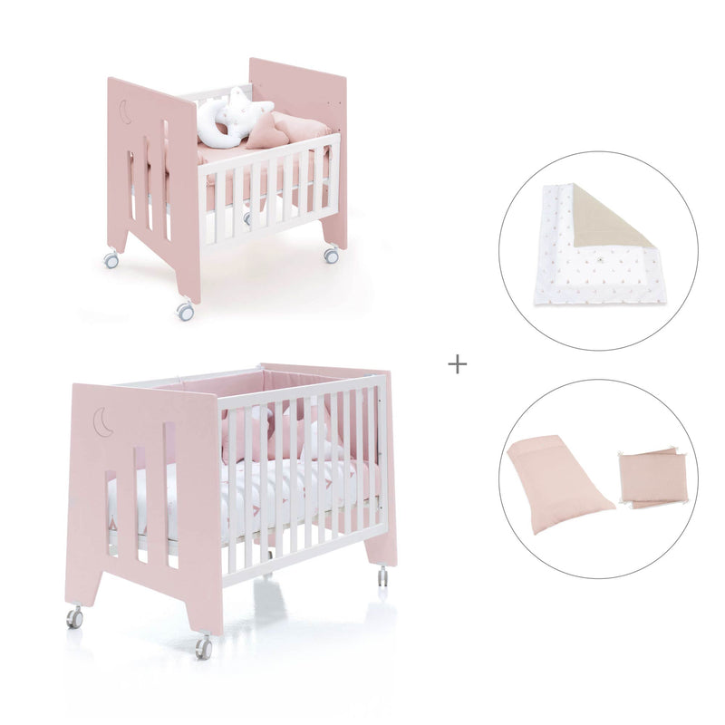 Culla 60x80 cm e lettino 60x120 cm (7in1) rosa chiaro · Omni Tre Flamingo
