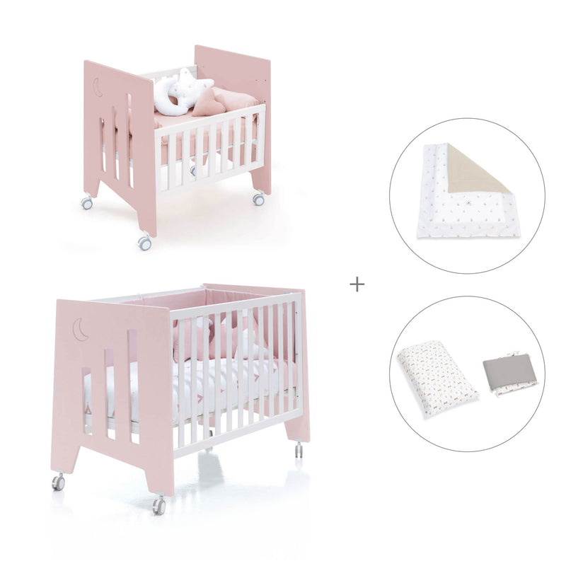 Culla 60x80 cm e lettino 60x120 cm (7in1) rosa chiaro · Omni Tre Flamingo