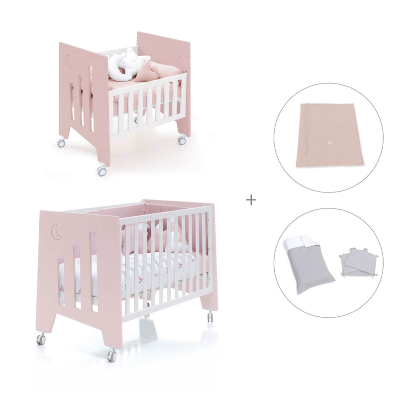 Culla 60x80 cm e lettino 60x120 cm (7in1) rosa chiaro · Omni Tre Flamingo