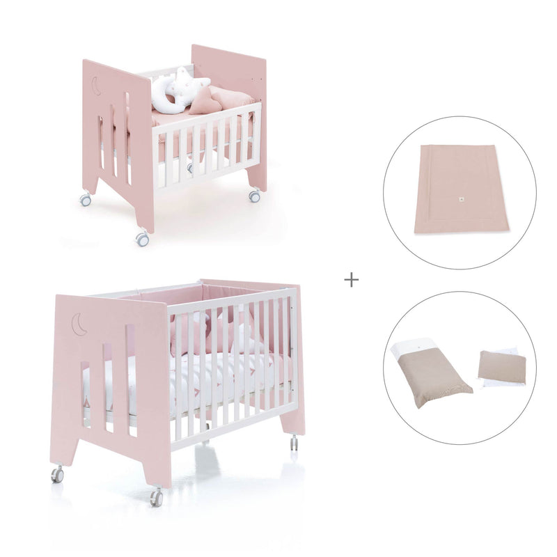 Culla 60x80 cm e lettino 60x120 cm (7in1) rosa chiaro · Omni Tre Flamingo