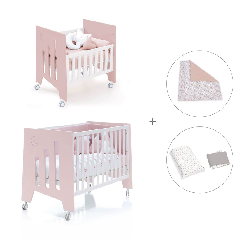 Culla 60x80 cm e lettino 60x120 cm (7in1) rosa chiaro · Omni Tre Flamingo