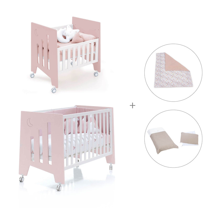 Culla 60x80 cm e lettino 60x120 cm (7in1) rosa chiaro · Omni Tre Flamingo