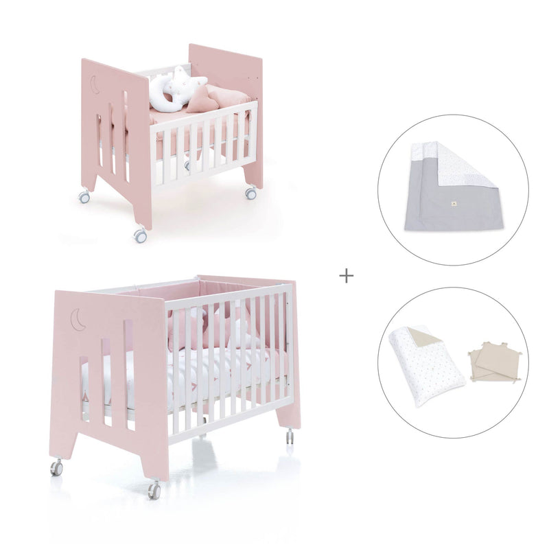 Culla 60x80 cm e lettino 60x120 cm (7in1) rosa chiaro · Omni Tre Flamingo