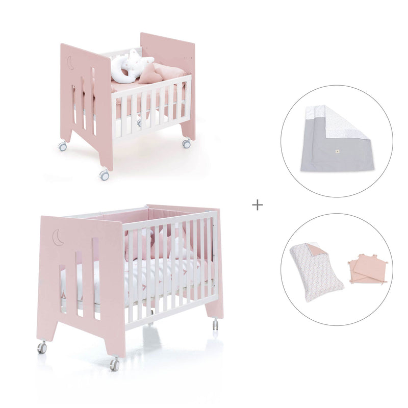 Culla 60x80 cm e lettino 60x120 cm (7in1) rosa chiaro · Omni Tre Flamingo