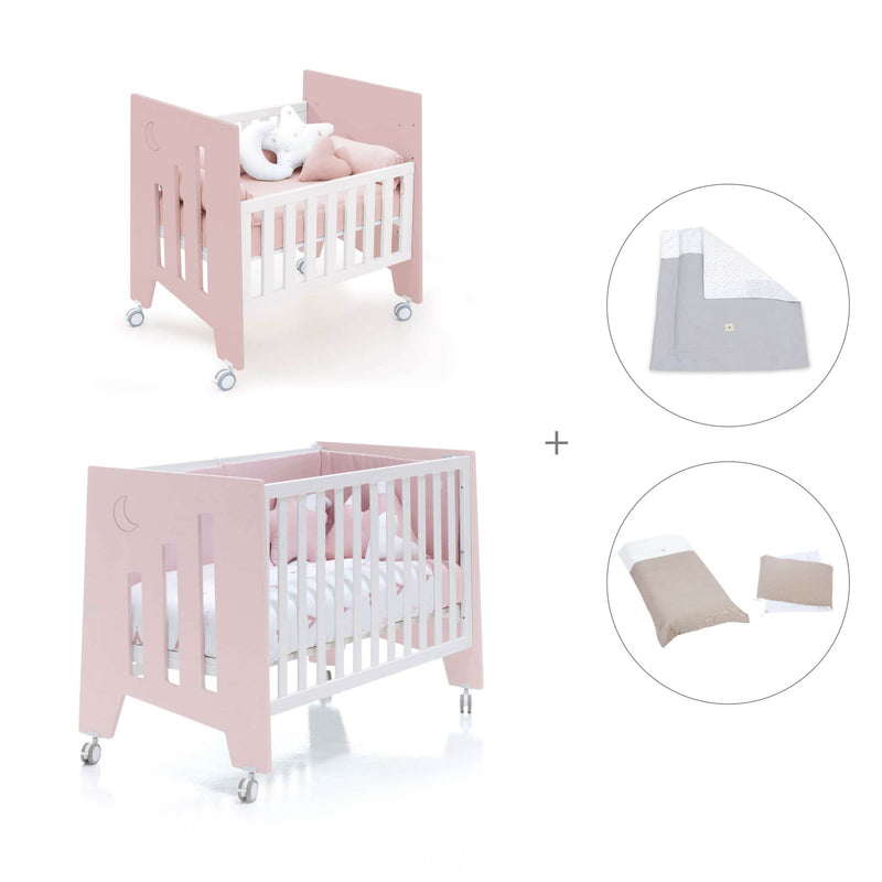 Culla 60x80 cm e lettino 60x120 cm (7in1) rosa chiaro · Omni Tre Flamingo