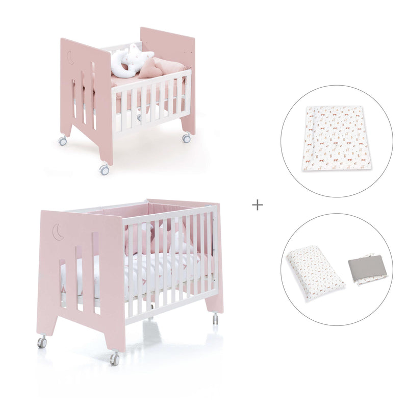 Culla 60x80 cm e lettino 60x120 cm (7in1) rosa chiaro · Omni Tre Flamingo