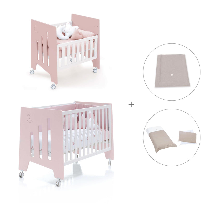 Culla 60x80 cm e lettino 60x120 cm (7in1) rosa chiaro · Omni Tre Flamingo