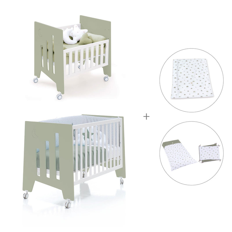 Culla 60x80 cm e lettino 60x120 cm (7in1) verde-oliva · Omni Tre Erba