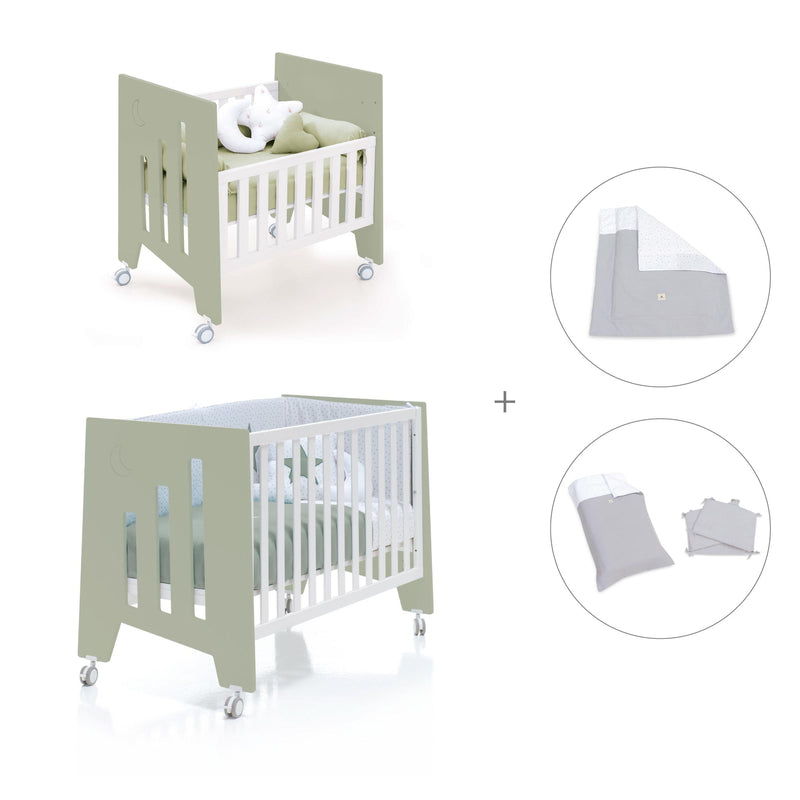 Culla 60x80 cm e lettino 60x120 cm (7in1) verde-oliva · Omni Tre Erba
