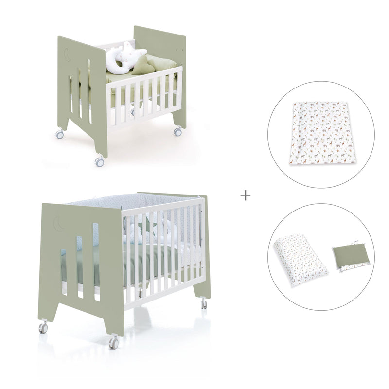 Culla 60x80 cm e lettino 60x120 cm (7in1) verde-oliva · Omni Tre Erba