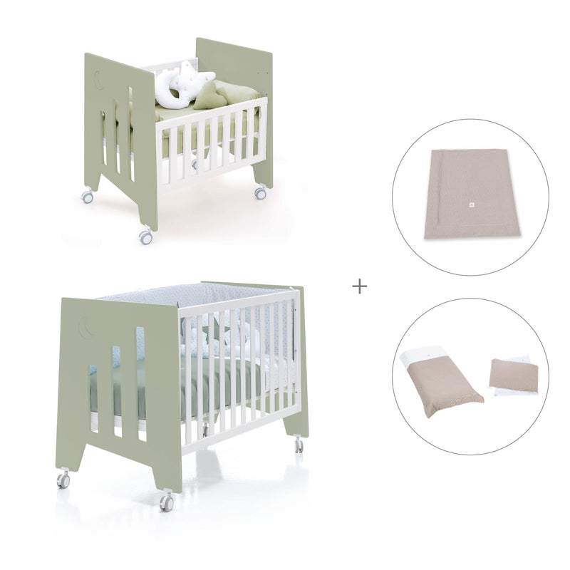 Culla 60x80 cm e lettino 60x120 cm (7in1) verde-oliva · Omni Tre Erba